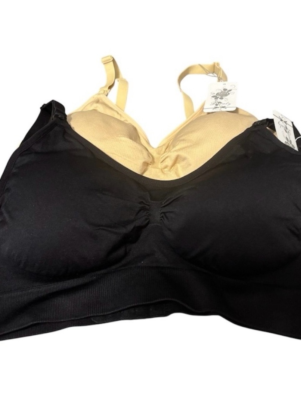 NWT Lataly Nursing Bras, Pack of 2, ( 1 Black and 1 Nude) Size Large